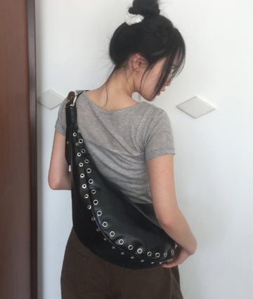Retained eyelet leather cross shoulder bag